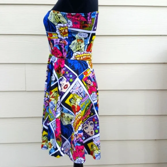Pop Art Comic Printed Tight Strapless Dress Adult Halloween Party Costume (XS) - Picture 6 of 11
